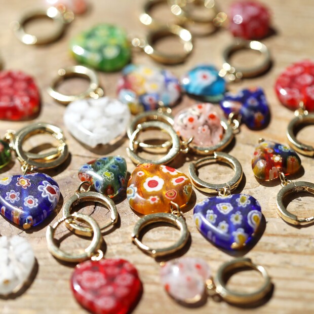 Millefiori mis matched heart earrings