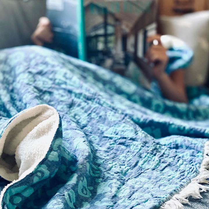 Blue Leopard Print Fleece Throw