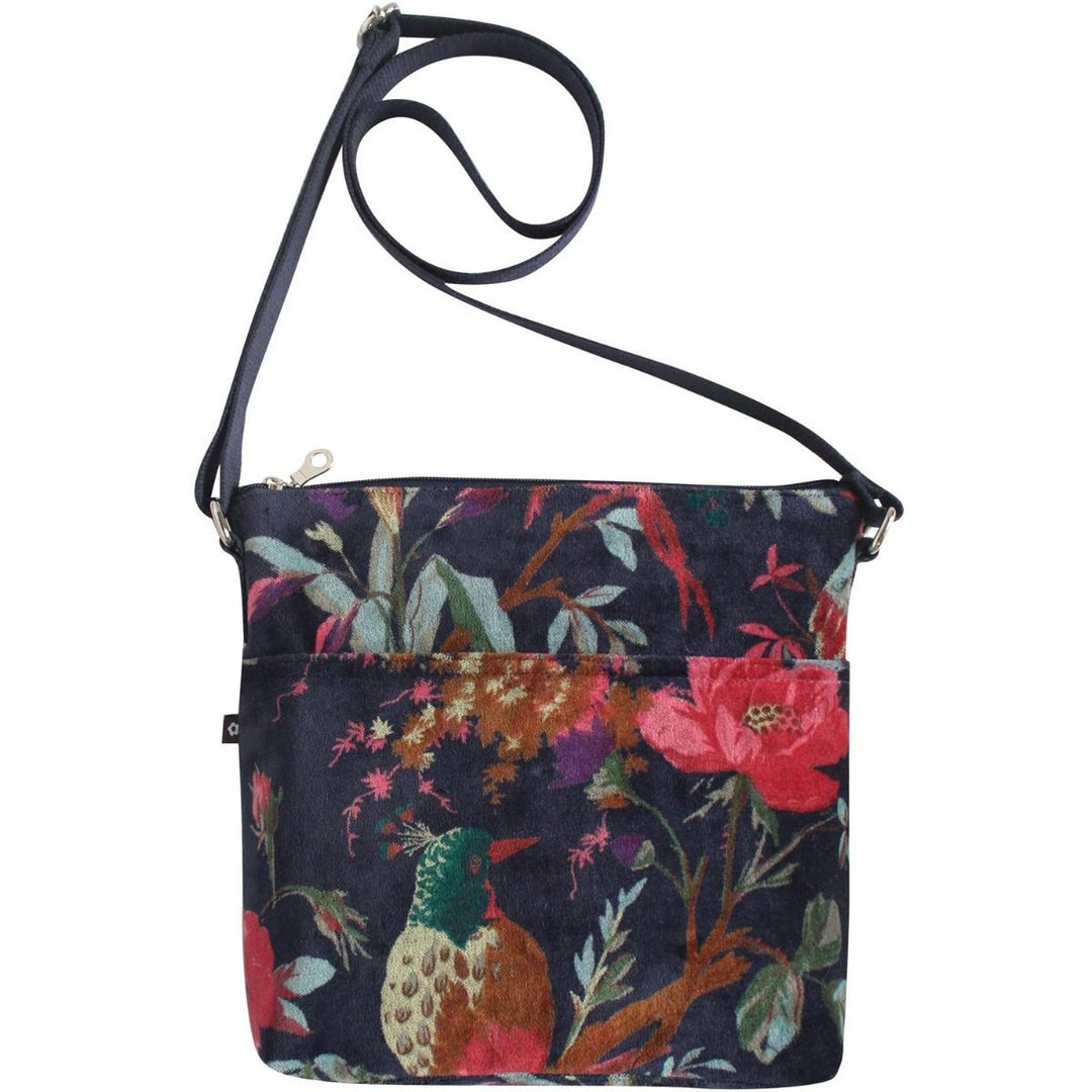 Botanical Velvet Messenger Bag - Navy