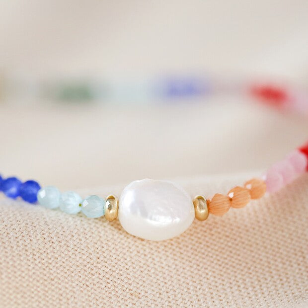 Rainbow beads and Freshwater Pearl Necklace