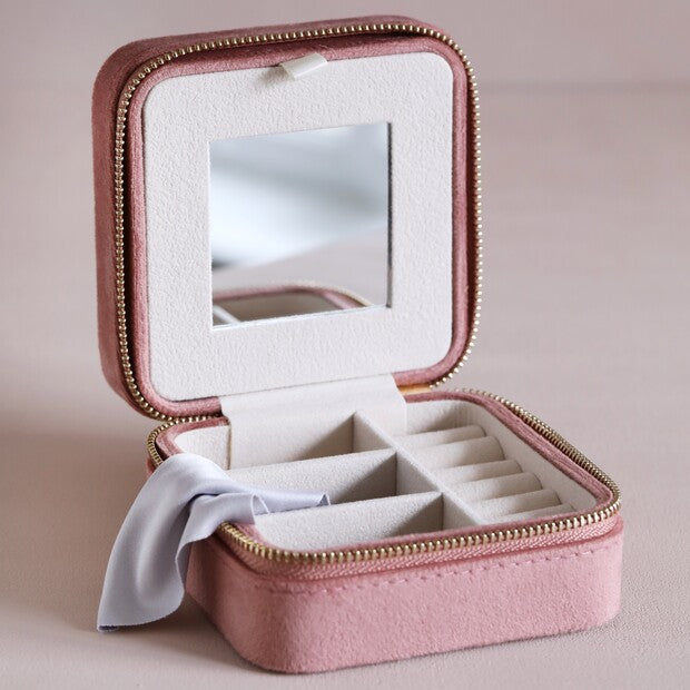 Rose Pink Velvet Square Jewellery Box