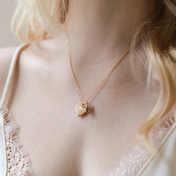 Shell Heart and Bee Charm Necklace