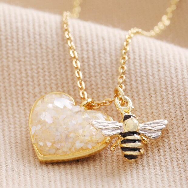 Shell Heart and Bee Charm Necklace