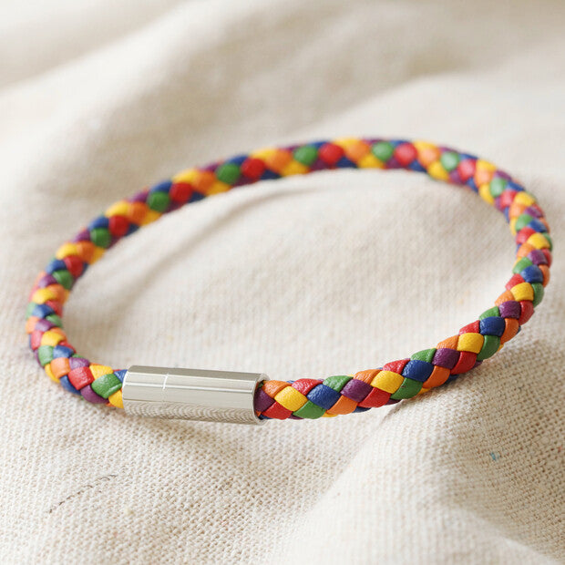 Slim Rainbow Braided Leather Bracelet