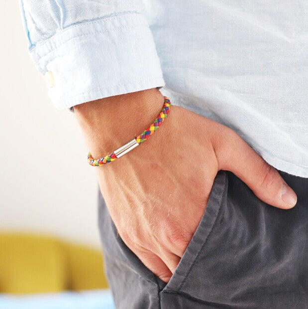 Slim Rainbow Braided Leather Bracelet