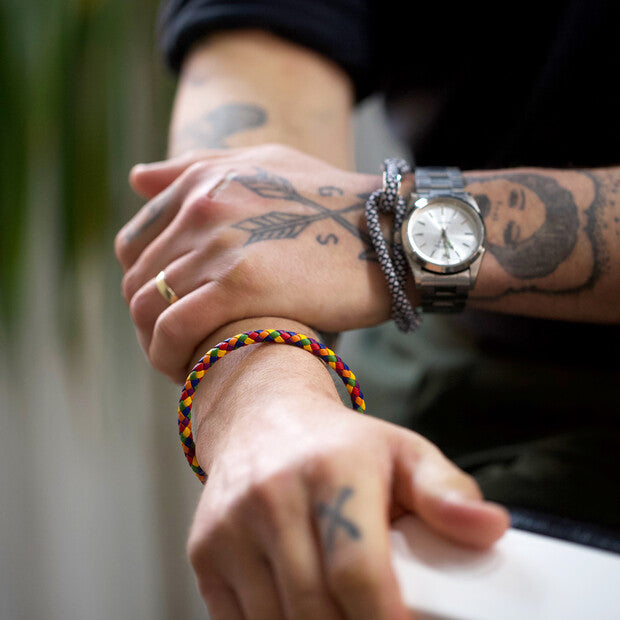 Slim Rainbow Braided Leather Bracelet