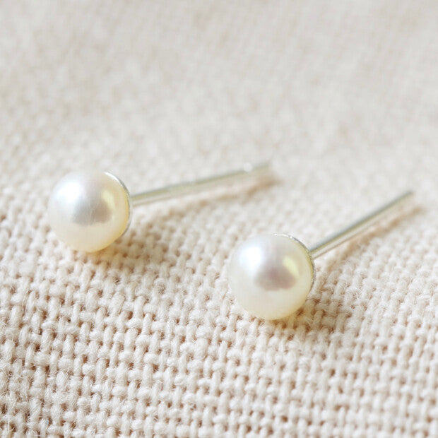 Tiny Ivory Sterling Silver Freshwater Pearl Stud Earrings