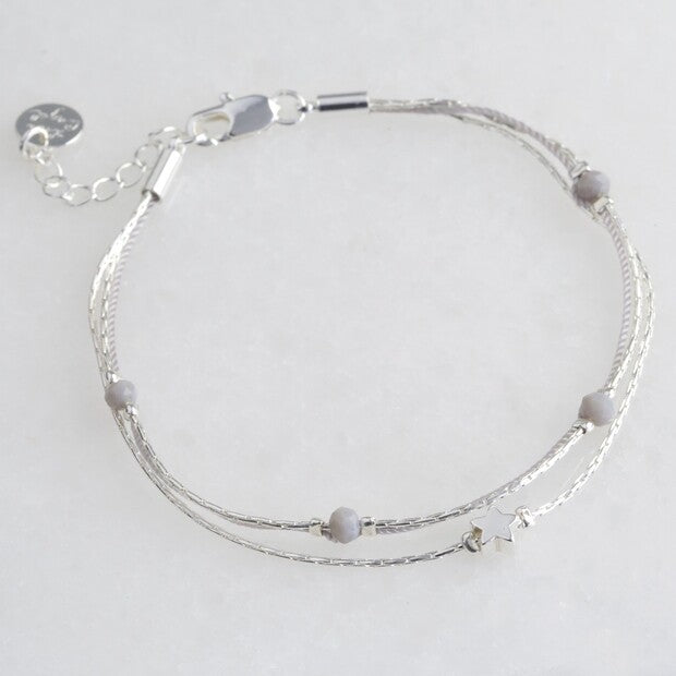 Star Bead Double Strand Bracelet in Silver