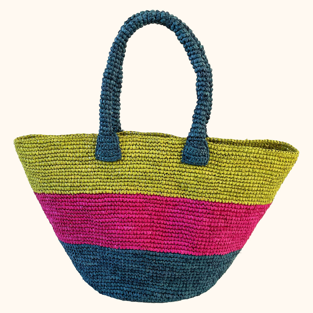 Striped Crochet Bag - Lime/Pink/Turquoise