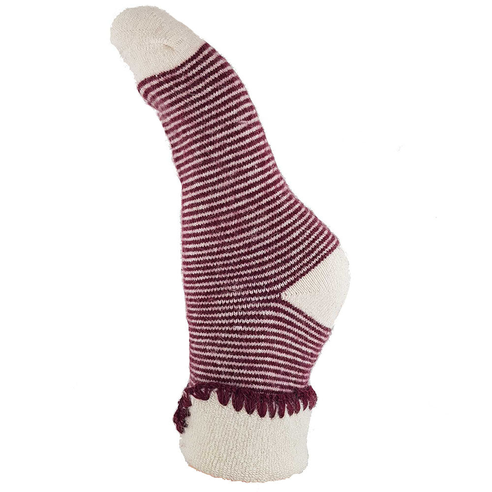 Ladies Cuff Sock - Red/Cream Stripes