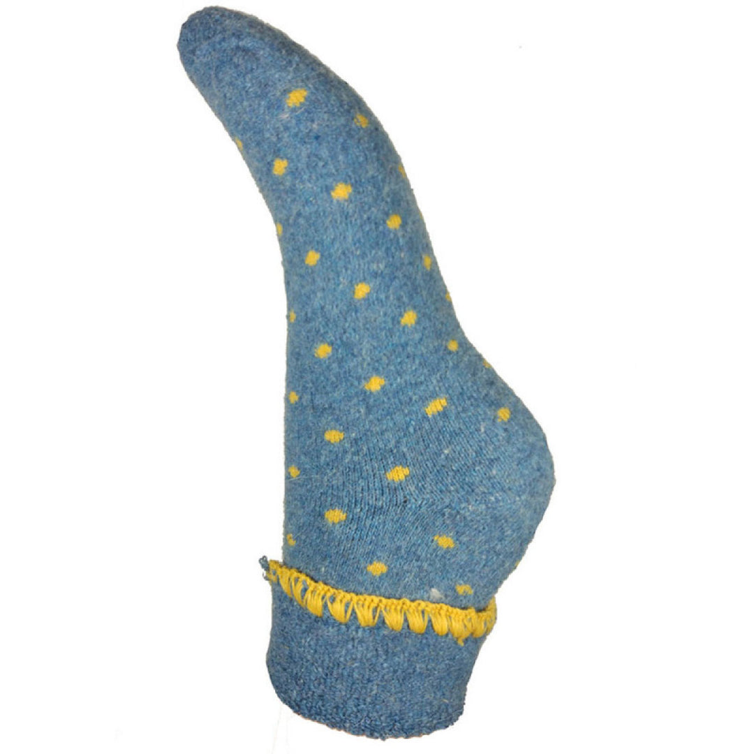 Ladies Cuff Sock - Blue/Yellow Dots