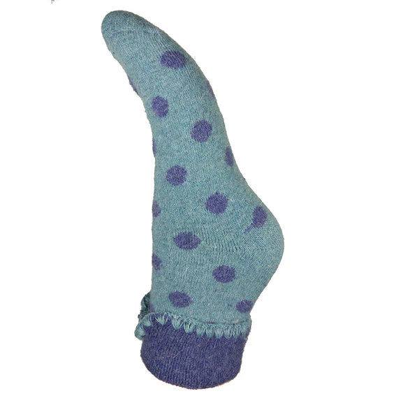 Ladies Cuff Sock - Blue Spots