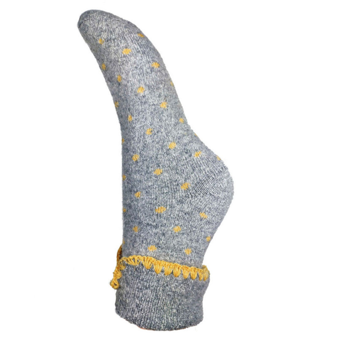 Ladies Cuff Sock - Grey/Mustard Dots