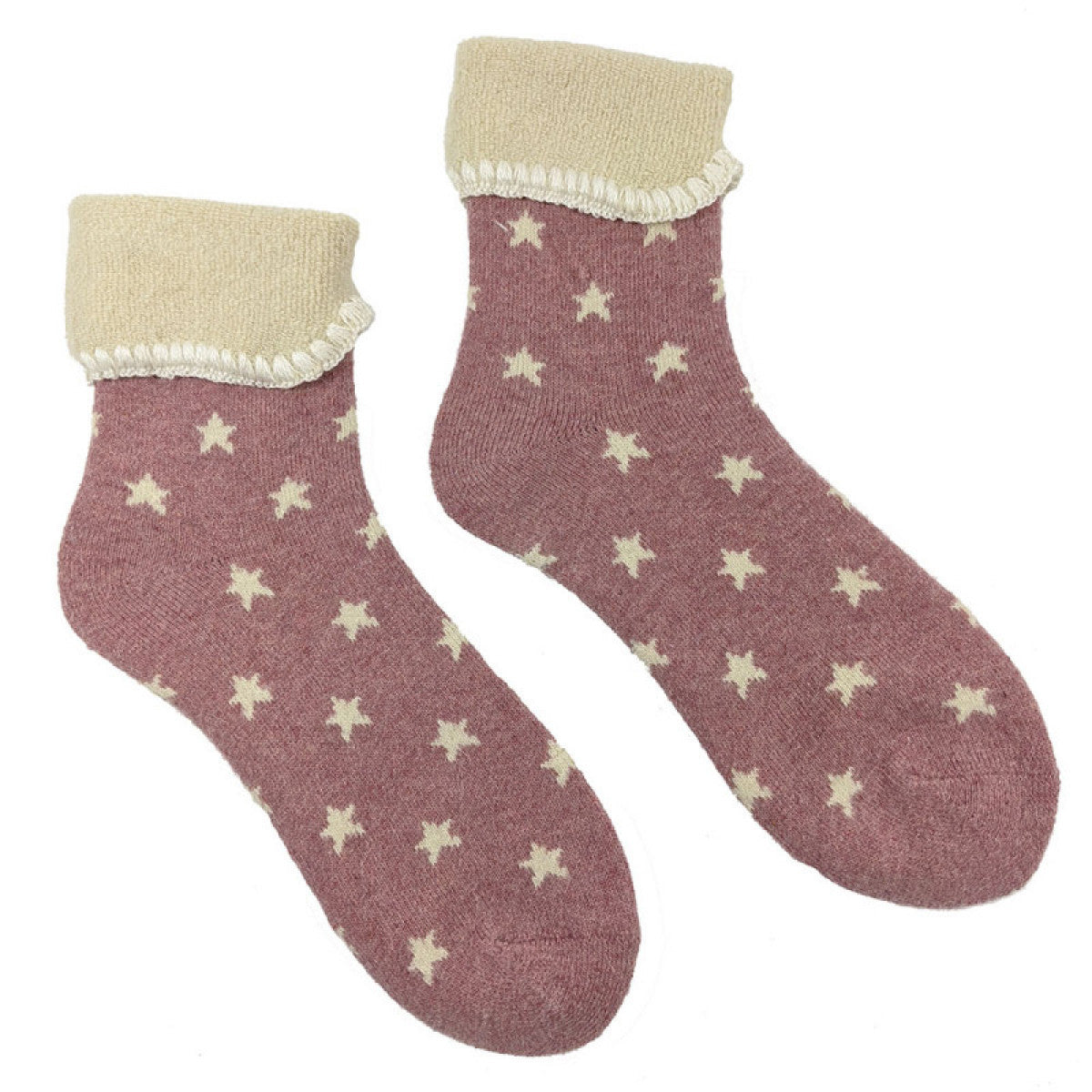 Ladies Cuff Sock - Pink/Cream Stars