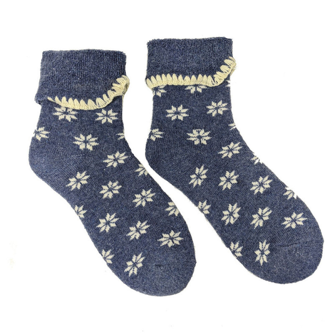 Ladies Cuff Sock - Blue/Cream Flowers