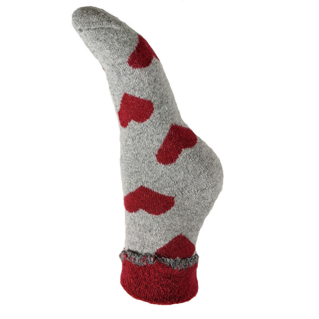 Ladies Cuff Sock -Grey/Red Hearts
