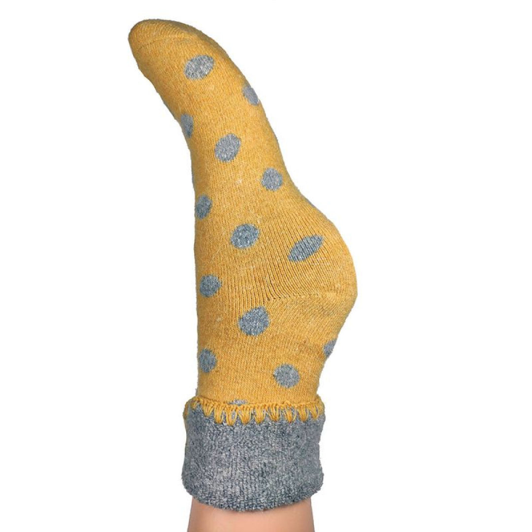 Ladies Cuff Sock - Mustard/Grey Dots