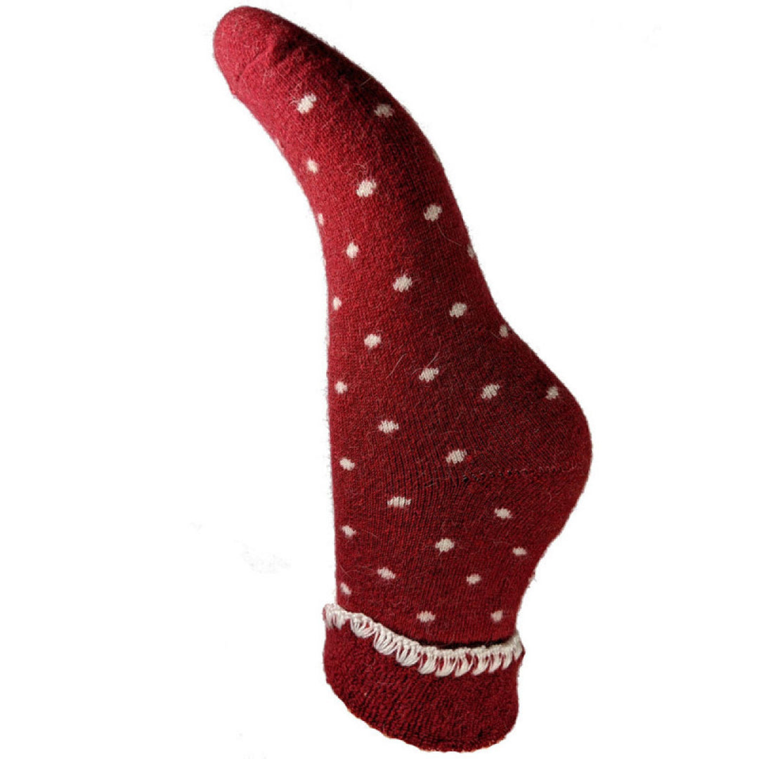 Ladies Cuff Sock - BurgundyCream Dots