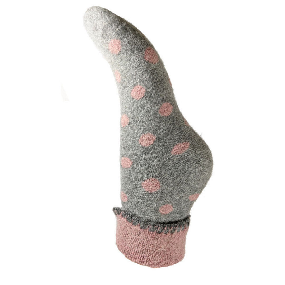 Ladies Cuff Sock - Grey/Pink Spots