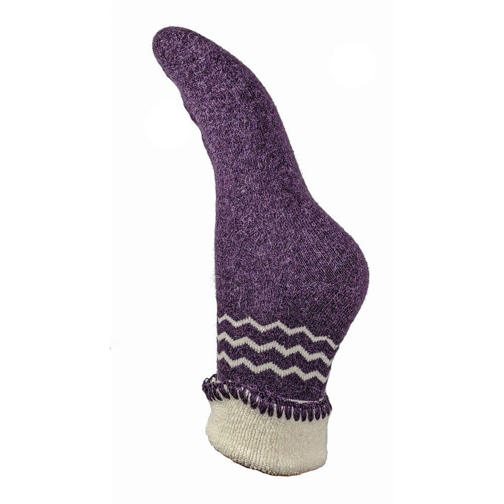 Ladies Cuff Sock - Purple/Cream Zig Zag